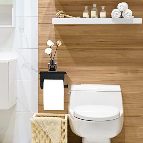 Matte Black Toilet Paper Holder with Storage Shelf