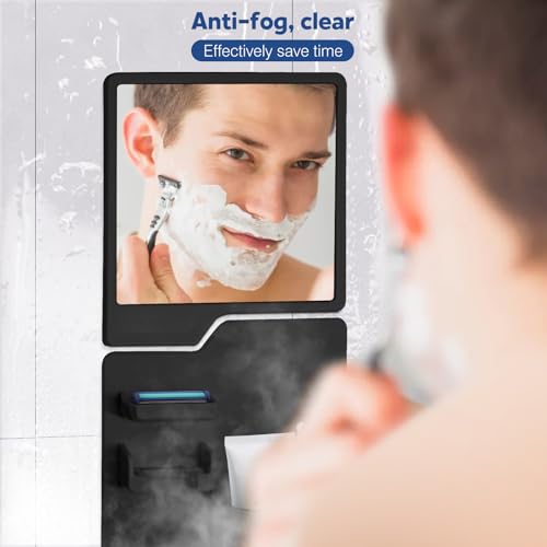 Silicone shower toothbrush razor holder with anti-fog mirror