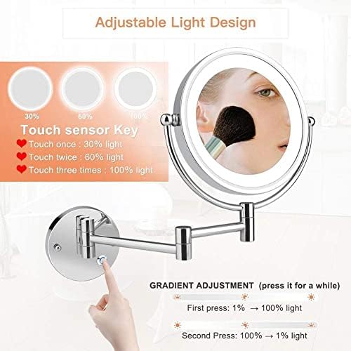 DEIHGE Wall-Mounted Shaving Mirror Double-Sided LED Folding with 10X Magnification