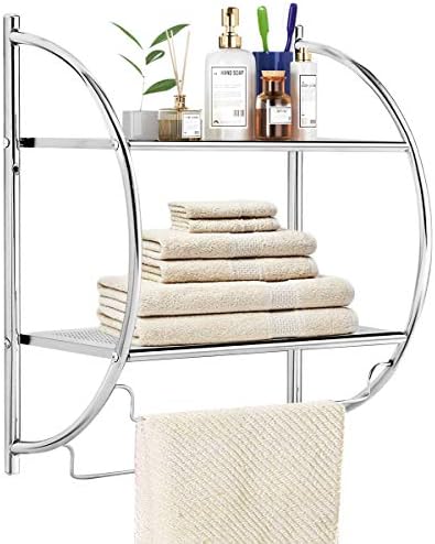Tangkula Wall-Mounted 2-Tier Chrome-Plated Bathroom Laundry Room Shelf
