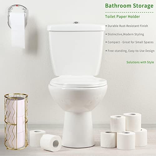 MegierFunctional Metal Standing Toilet Paper Holder for 3 Rolls Compact Rust-Resistant