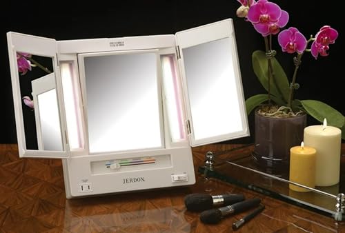 JERDON 3-Sided Makeup Mirror with Lights Effortlessly Tailored Look