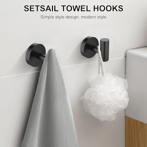 SetSail 4-Piece Matte Black Towel Hooks for Bathrooms