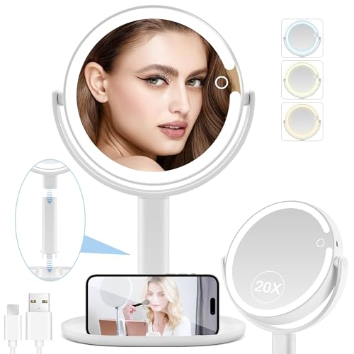 MIYADIVA 20X Double-Sided Magnifying Mirror with LED Lights