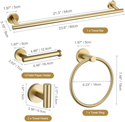 TURS Brushed Gold 5-Piece Bathroom Hardware Set