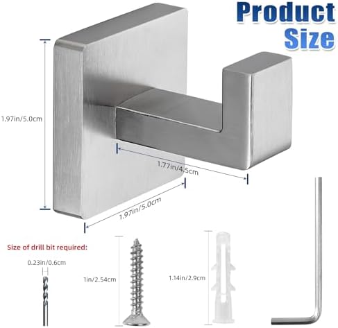 Modern Stainless Steel Towel Hooks for Bathrooms Heavy Duty 4-Pack