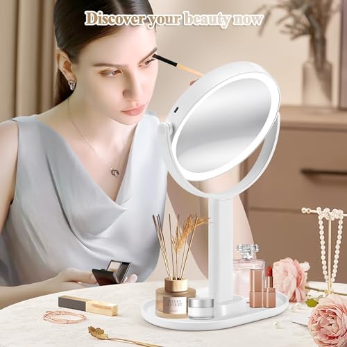 MOMOKUBA Double-Sided Makeup Mirror with 20X Magnification Light