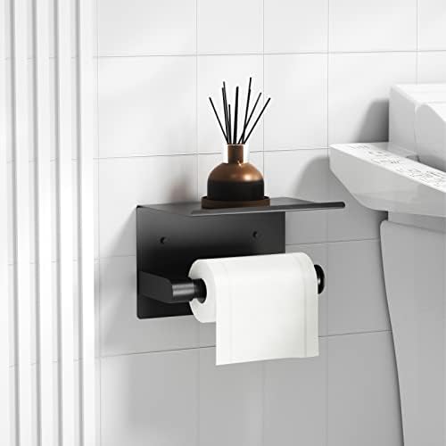 Black Toilet Paper Holder With Shelf for Home Use
