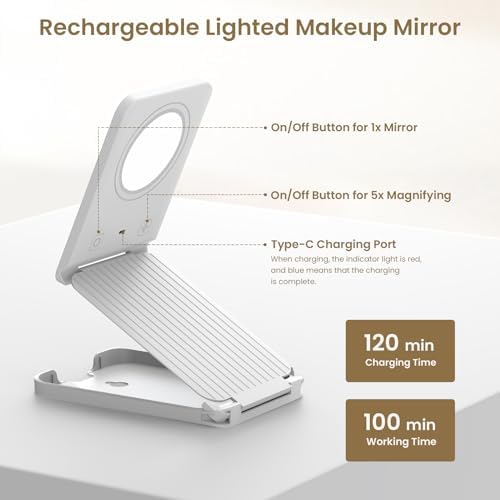 Travel Makeup Mirror with 3-Way Lights