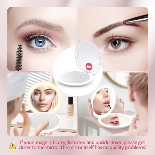 Rechargeable Compact Mirror with 30X Magnification for Travel