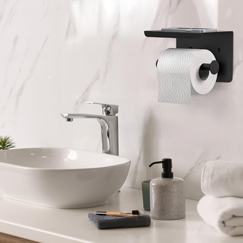 Matte Black Toilet Paper Holder Self-Adhesive Storage for Home