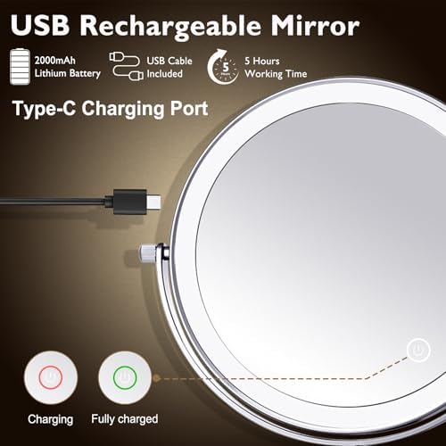 Wall Mounted Makeup Mirror Rechargeable LED 15x 360