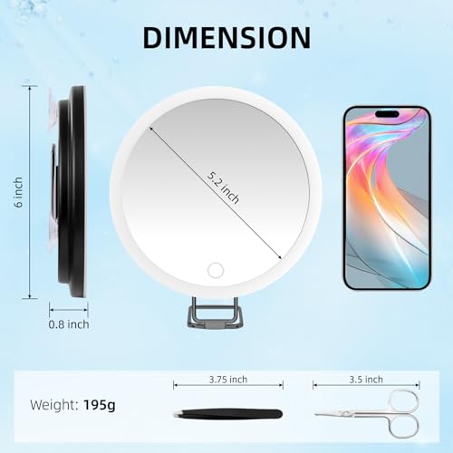 30X Travel Magnifying Mirror with Light 6 Suction Cup Design