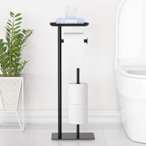 Black Toilet Paper Holder with Top Storage Shelf