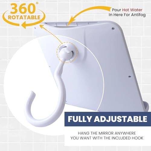 Fog-Free Shower Mirror with Hook