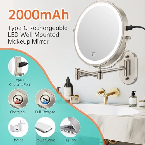 FunTouch Rechargeable Wall Mounted Makeup Mirror