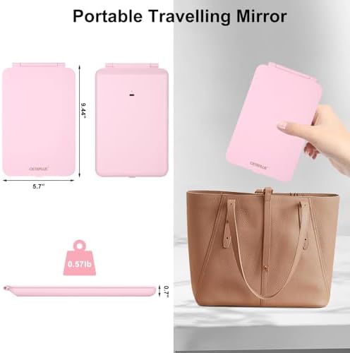 Travel Makeup Mirror with 3 Lights Modes Rechargeable Ultra-Thin Pink