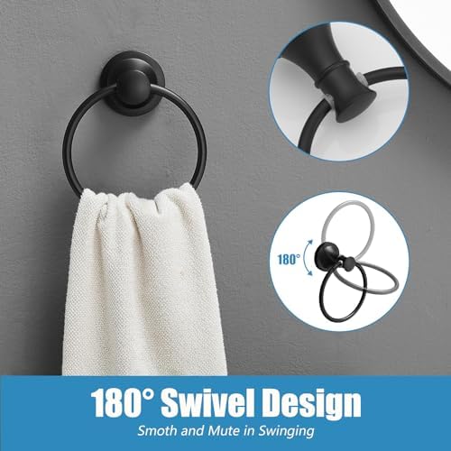 RUMOSE 2-Pack Toilet Paper Holder Towel Ring Matte Black Flexible Balance