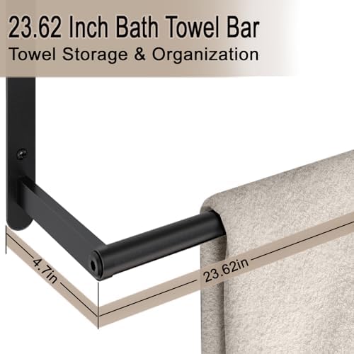VOTZAAQ 24 Black Towel Bar with 3 Tier Storage for Bathrooms