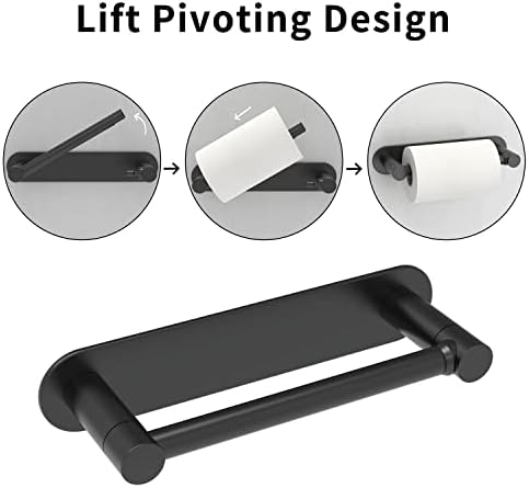 Sturdy Matte Black Toilet Paper Holder with Double Pivoting Posts