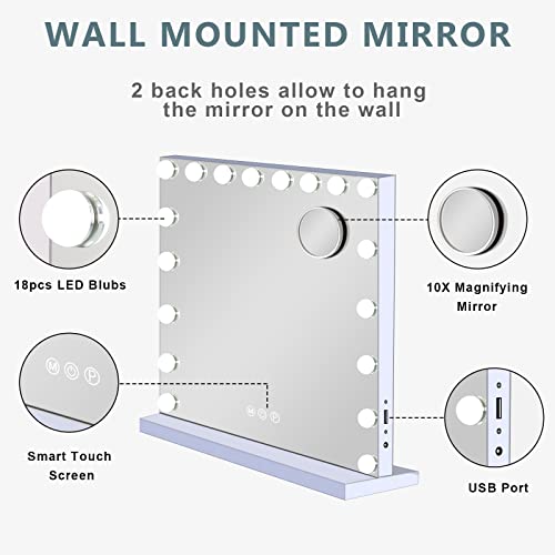 Cooljeen 315x236-inch Large Beauty Makeup Mirror with 18 LEDB built-in