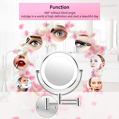 DEIHGE Wall-Mounted Shaving Mirror Double-Sided LED Folding with 10X Magnification