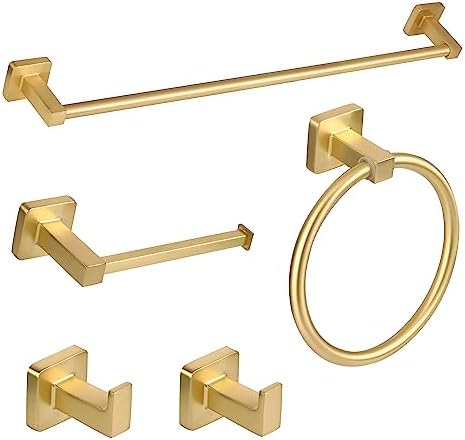 5-Piece Gold Bathroom Hardware Set Stainless Steel Towel Bar