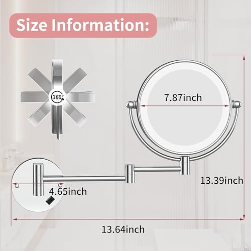 8 Wall-Mounted Makeup Mirror with LED 360 Swivel