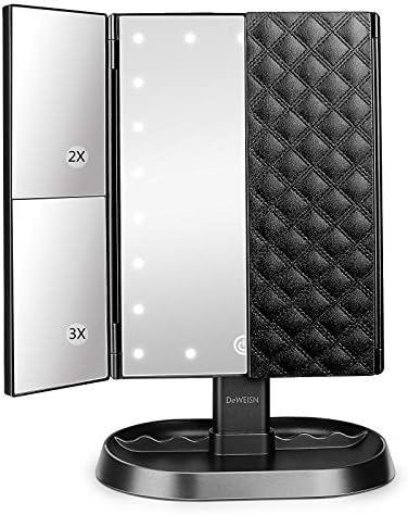 Stylish Tri-fold Makeup Mirror with 21-Bright LEDs and Touch Control