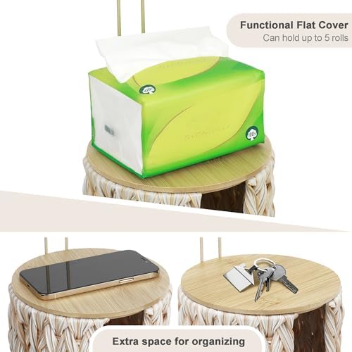 Graciadeco Standing Toilet Paper Storage Holder Beige 3 Rolls with Lid