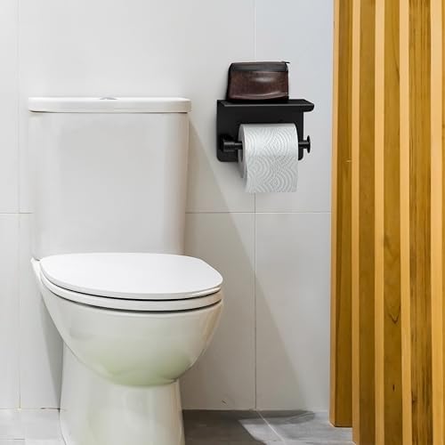 Matte Black Toilet Paper Holder Self-Adhesive Storage for Home