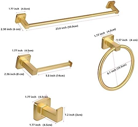 5-Piece Gold Bathroom Hardware Set Stainless Steel Towel Bar