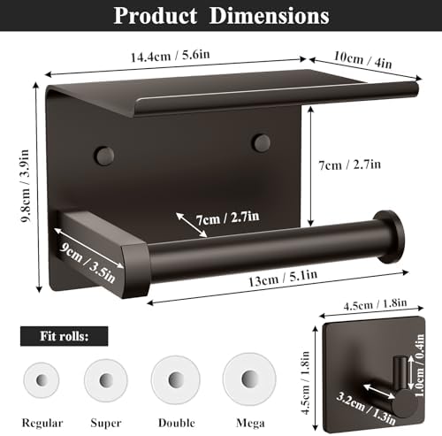 Stylish Bronze Toilet Paper Holder with Phone Shelf Towel Hooks