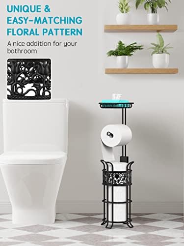 Sturdy Jumbo Toilet Paper Holder with Shelf Black Floral