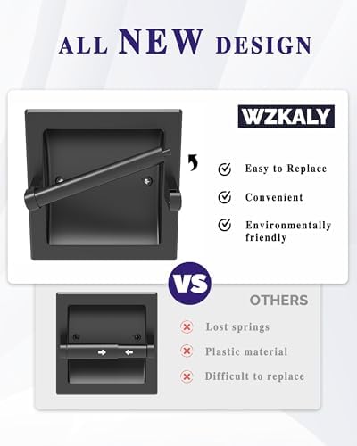 Matte Black Recessed Toilet Paper Holder for Large Rolls