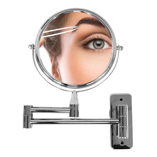 8-Inch Double-Sided Wall-Mounted Adjustable Height Makeup Mirror
