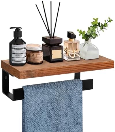 Winmien Exotic Wood Towel Holder with Wall-Mounted Shelf for Bathroom