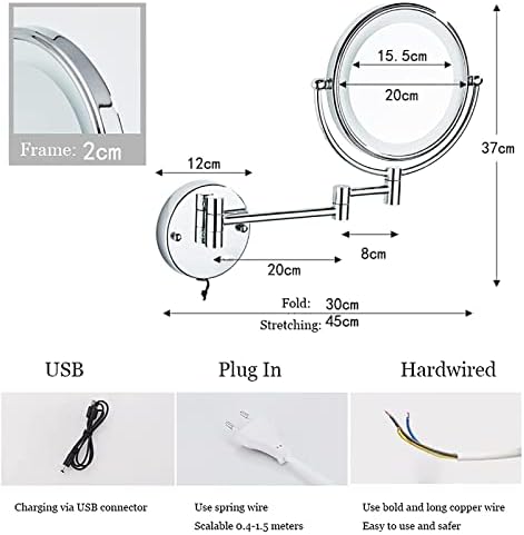 Double-Sided LED Makeup Mirror with Extendable 10X Magnification