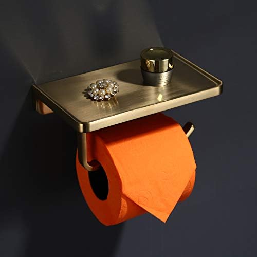 TRUSTMI Toilet Paper Holder with Phone Shelf - Brushed Gold