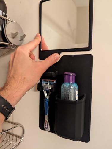 Silicone shower toothbrush razor holder with anti-fog mirror