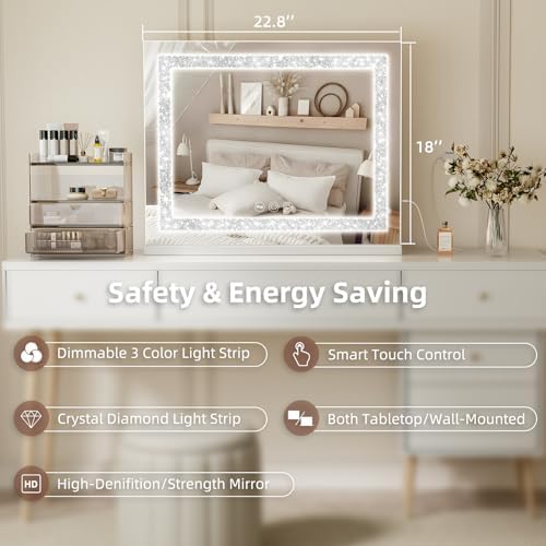 Fenair Crystal Light Vanity Mirror with 3 Light Modes Smart Charging