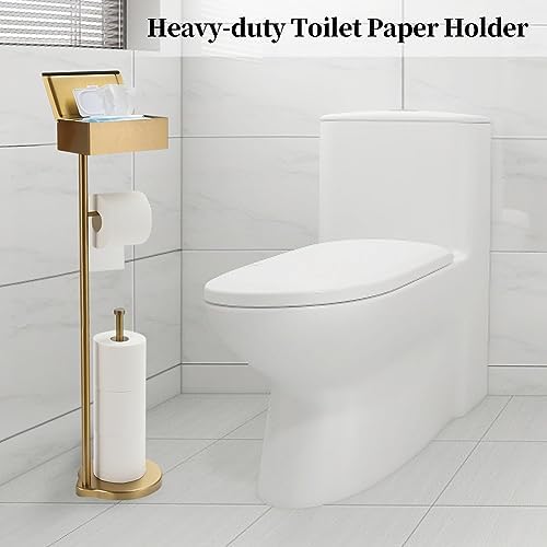 Theaoo Toilet Paper Holder Stand with Shelf Gold Stainless Steel