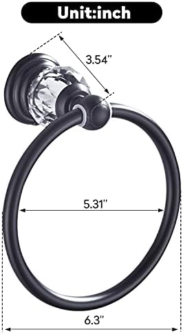 WINCASE Crystal Towel Holder Black Bathroom Towel Ring Wall-Mounted