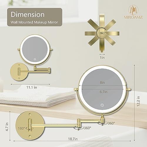 Wall-Mounted Rechargeable Makeup Vanity Mirror with Dual Lighting Rotation