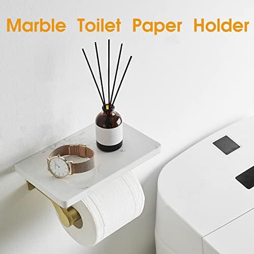 Hoimpro Stainless Steel Toilet Paper Holder with Marble Shelf