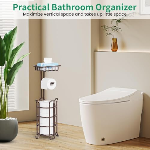 TomCare Free-Standing Toilet Paper Holder with Shelf
