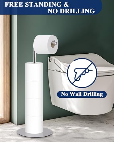 Toilet Paper Holder Stand Space-Saving Modern Design 4 Rolls Included