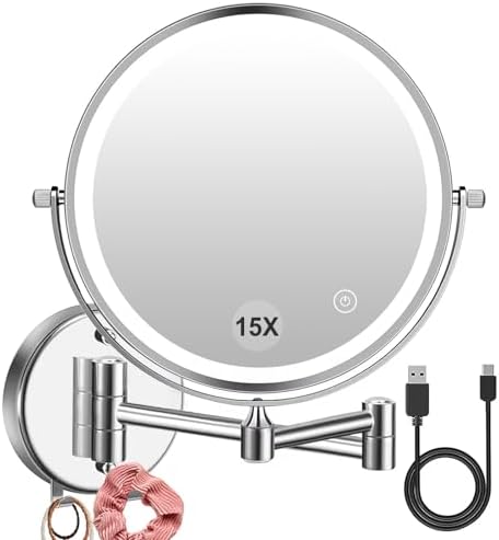 Wall Mounted Makeup Mirror Rechargeable LED 15x 360