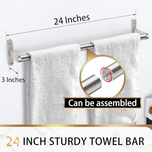 KLJKPA24-Inch Stainless Steel Towel Bar Brushed Nickel Easy to Install Space-Saving