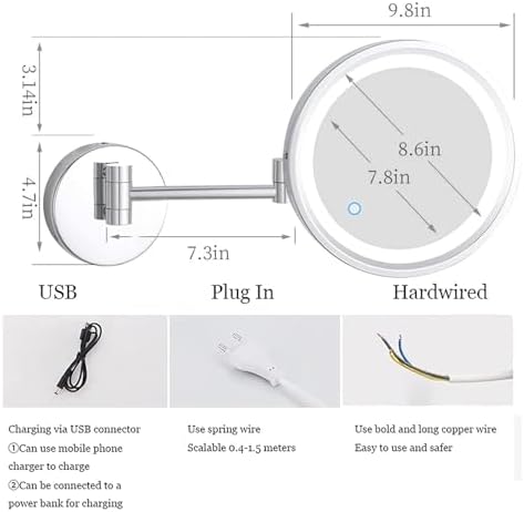 TYCQFCL Wall-Mounted Lighted Makeup Mirror Chrome LED